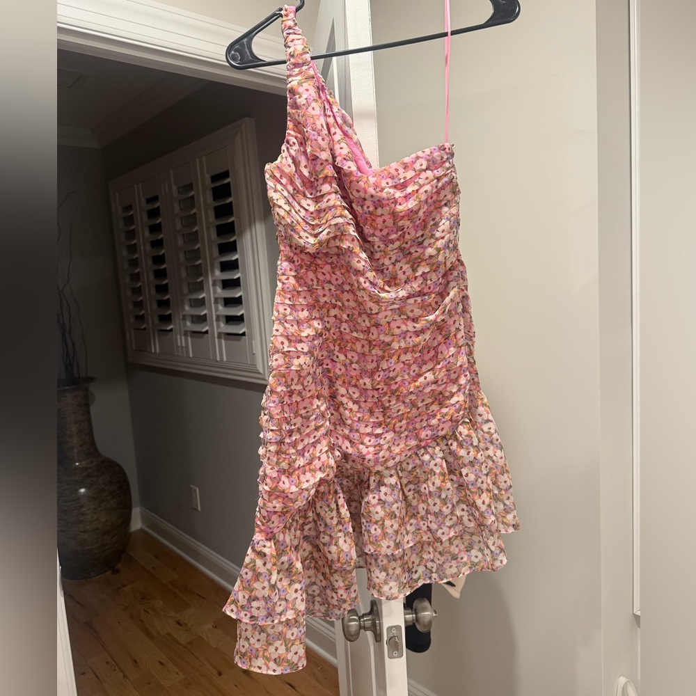 ASTR floral one shoulder tiered dress